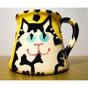 Black and White Kitschy Tabby Cat Coffee Tea Mug for Halloween 13oz